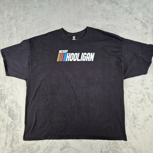 Archery Hooligan T-Shirt Men's 4XL Black Front Logo Short Sleeve Hanes‎ Tag - Picture 1 of 8